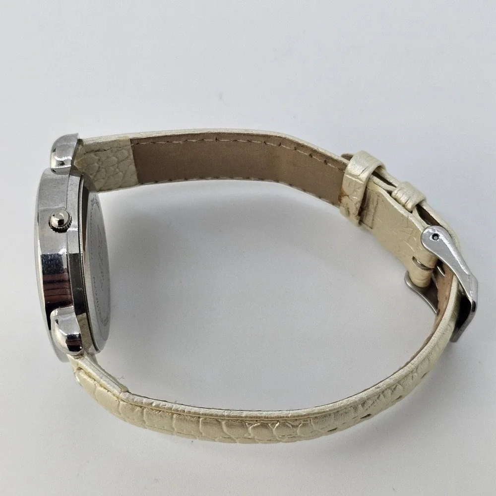 NYC Women's Watch 34MM Gray Dial Cream‎ Faux Leather Band Straps New Battery